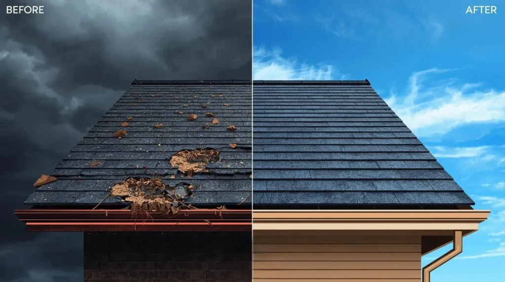 Hail Storm Roof Damage — Before and After Repair by Build Strong Construction