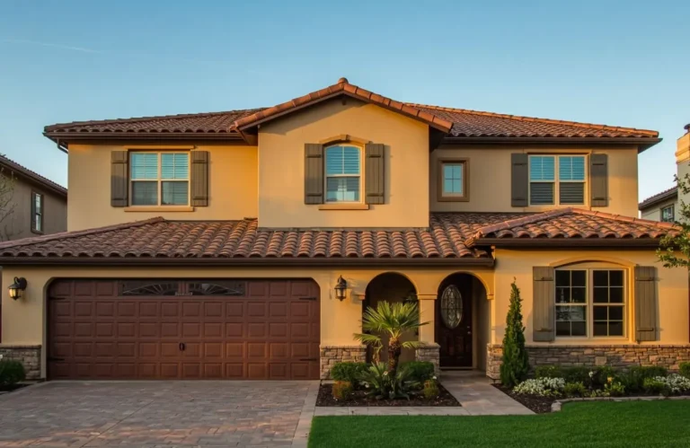 Clay tile roof on a Mediterranean-style California home in Walnut Creek, CA with terracotta barrel tiles